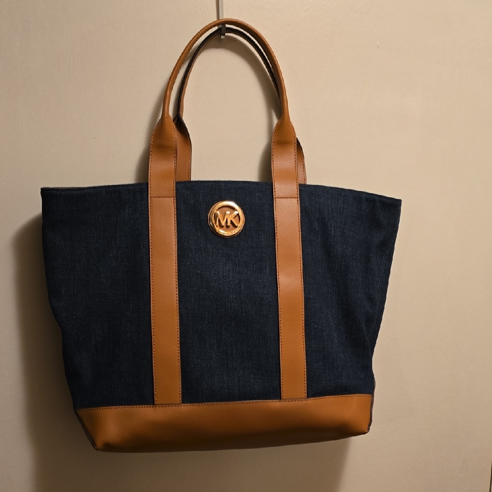 Michael Kors Denim and Tan Tote Bag